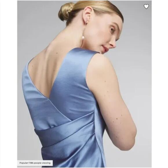 New! White House Black Market Sleeveless Satin Slip Dress‎ in blue, size 8 - Picture 3 of 14